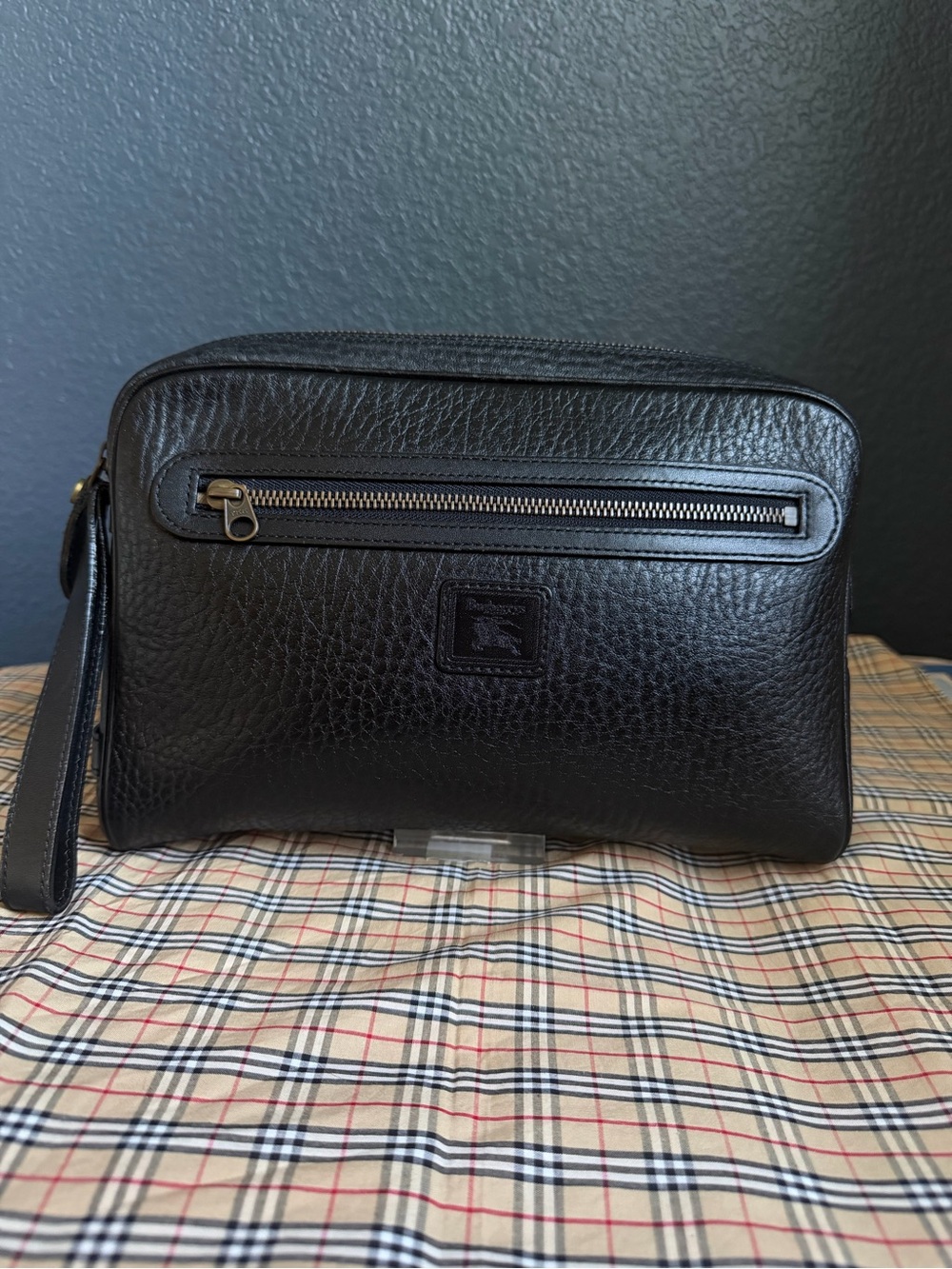 Burberry’s Black Leather Men's Wristlet Travel Pouch